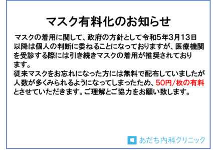 院内マスク有料化