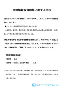 医療情報取得加算にかかる掲示